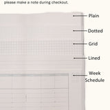Refill insert options for leather travel journals including plain, dotted, grid, lined, and weekly schedule pages, shown in a close-up image for customer selection.