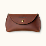 Custom leather case for Apple Magic Mouse with flap closure and hand-stitched edges