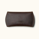 Front view of coffee brown full-grain leather case for Apple Magic Mouse with Crafted Man logo embossed