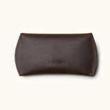 Front view of coffee brown full-grain leather case for Apple Magic Mouse with Crafted Man logo embossed