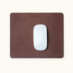 Personalized leather mouse pad with name engraving, top-grain surface for mouse or desk mat use