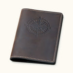 Coffee brown leather passport cover with compass rose embossed design – minimalist travel accessory for explorers