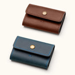 Open view of personalized full-grain leather SD card case with six stitched compartments for memory cards or Switch games