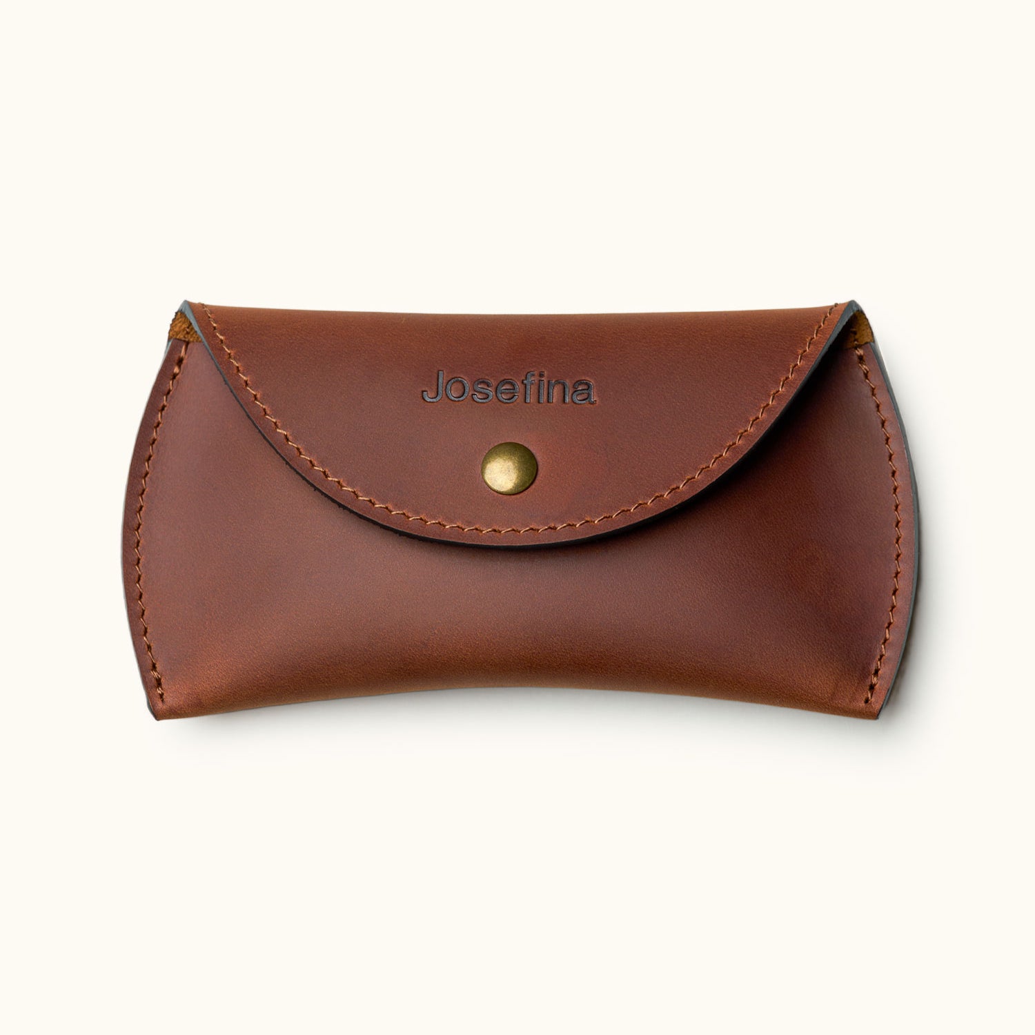 Custom leather case for Apple Magic Mouse with flap closure and hand-stitched edges