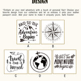 Custom design options for leather passport covers – choose from five unique travel-themed artwork styles for personalization