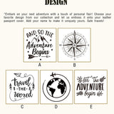 Custom design options for leather passport covers – choose from five unique travel-themed artwork styles for personalization